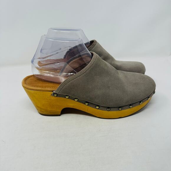 Corso Como Gray Rafe Suede Leather Clogs Wooden Platform Studded Heels Size 9.5M - Picture 7 of 14